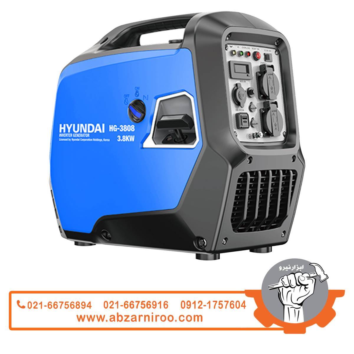 ژنراتور اینورتری 3.5 کیلو وات هیوندای مدل HG-3808 ژنراتور اینورتری 3.5 کیلو وات هیوندای مدل HG-3808